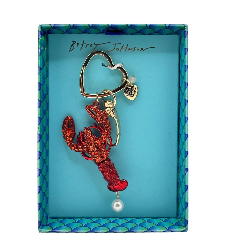 Betsey Johnson Crystal Lobster Key Fob Bag Charm Red Gold Tone NIB